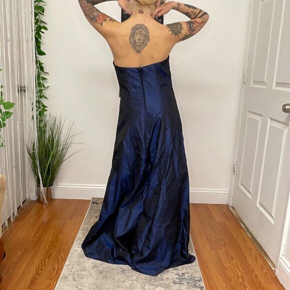 Y2K Gunne Sax Shimmer Strapless Maxi Evening Dress Back Zip Size 9 Blue - Picture 4 of 5